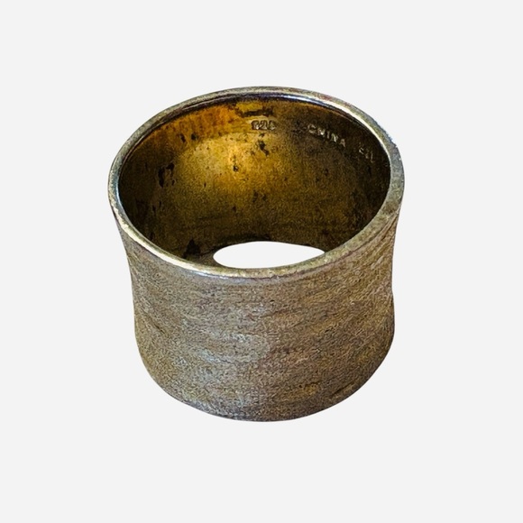 Hammered Wide Band Silver Ring 925 Gold Tone Vint - Picture 4 of 10